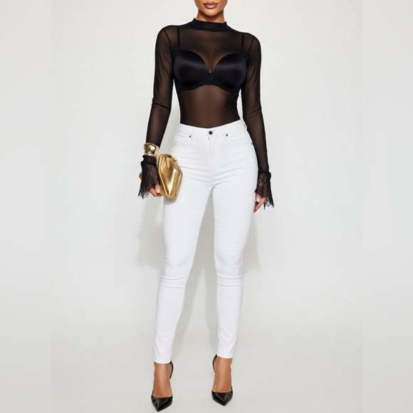 Free People Tops - Free People Black Sheer Bodysuit w/ Danity Sleeve Detail